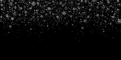 Winter snow snowflakes on black background. Vector