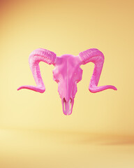 Pink Ram Skull Trophy Horn Voodoo Halloween Illuminati Mystic 3d illustration render