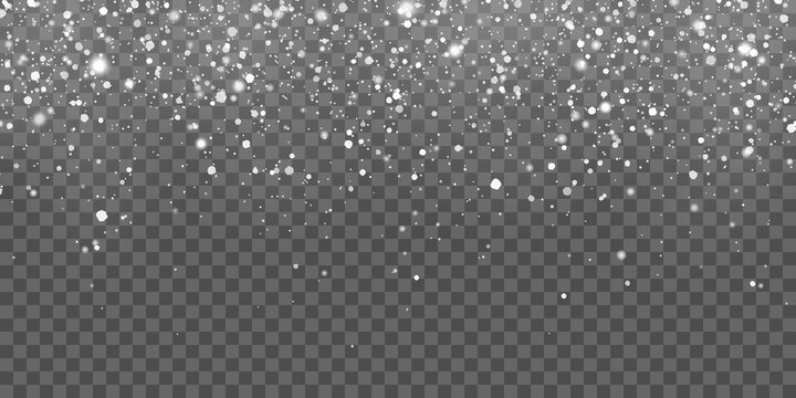 Falling winter snow flakes glow. Vector