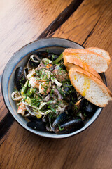 seafood plate with crispy bread
