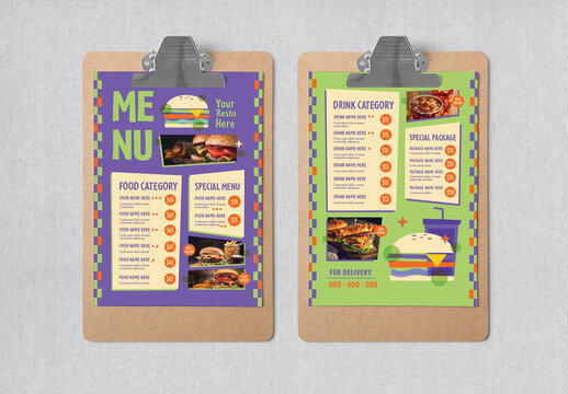 Purple Mid Century Burger Food Menu