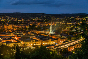 Beautiful historical city of Bath in England UK, captured at night