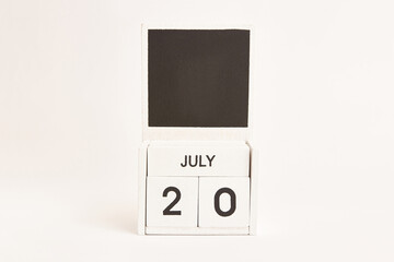 Calendar with the date July 20 and a place for designers. Illustration for an event of a certain date.