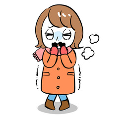 女性　冬　コート　寒い