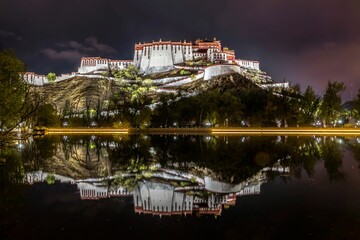 Illuminated Potala Palace in Lhasa, Tibet, China