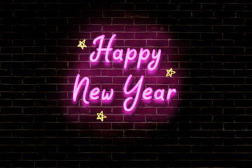 Fototapeta na wymiar Happy new year 2023 with neon light. New year party. Background for Merry christmas and Happy new year 2023.