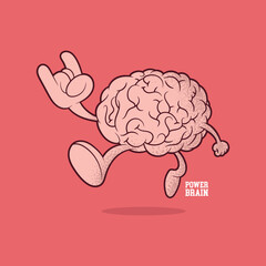 Cool Brain character full of power vector illustration. Inspiration, intelligence, education design concept.