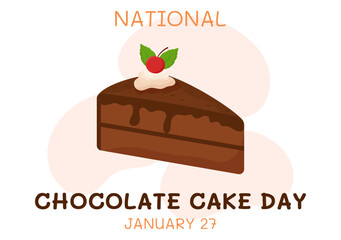 National Chocolate Cake Day Celebration On January 27 with Delicious Sweetness in Flat Cartoon Background Hand Drawn Templates Illustration