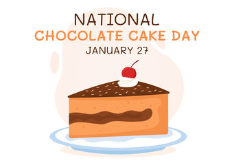 National Chocolate Cake Day Celebration On January 27 with Delicious Sweetness in Flat Cartoon Background Hand Drawn Templates Illustration