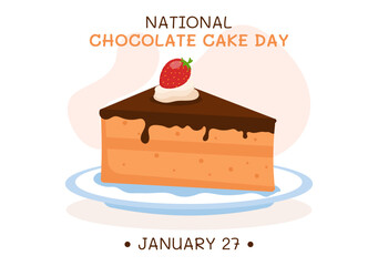 National Chocolate Cake Day Celebration On January 27 with Delicious Sweetness in Flat Cartoon Background Hand Drawn Templates Illustration