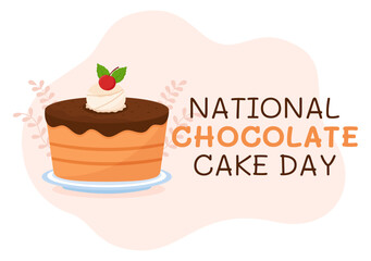 National Chocolate Cake Day Celebration On January 27 with Delicious Sweetness in Flat Cartoon Background Hand Drawn Templates Illustration