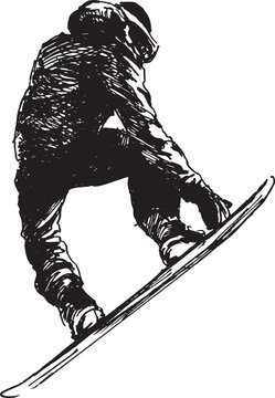 Hand drawn sketch of a snowboarder. Vector illustration.