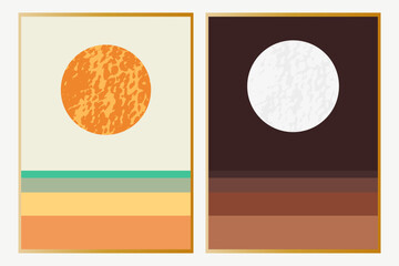 Vector poster. Posters with an abstract landscape. The sun and the moon. Set of modern art print templates. Nature backgrounds for your social networks.
