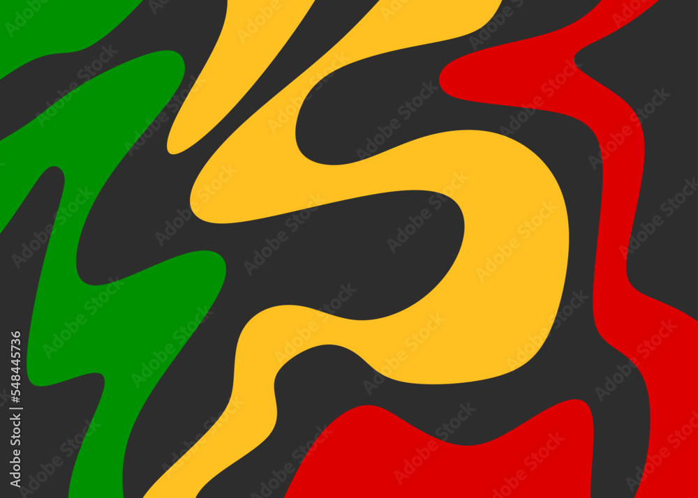 Poster abstract background with colorful wavy lines pattern and with jamaican color theme