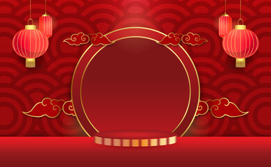 Red chinese new year podium display with copy space
