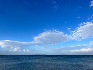Deep blue seascape, blue sea and blue sky, natural background