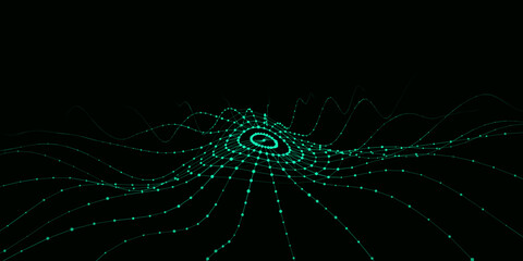 3D digital circular dynamic wave. Technology smart wave. Seamless flow digital structure. Cyber technology background. Vector illustration.