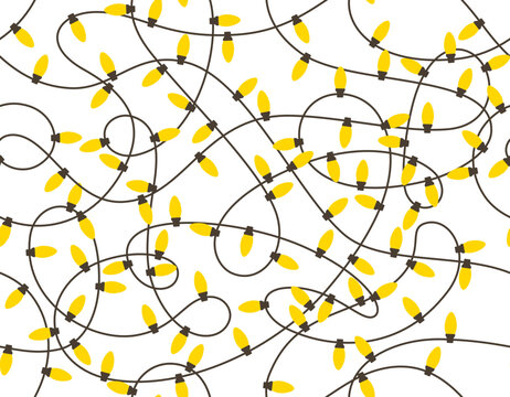 Vector seamless texture of yellow Christmas lights. Isolated on white background.