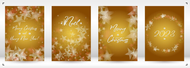Vector Merry Christmas and New Year Card Collection with Magical Bokeh Lights Sparkle Confetti. Shiny Glitter Christmas Party Print Collection. Winter Sparkle Snowfall Design for Holiday's Poster.
