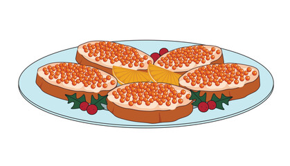 Tasty sandwiches with red caviar on white background