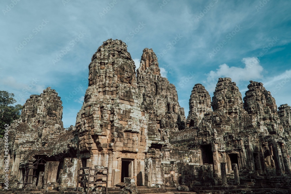 Poster Exterior view of Bayon Temple inside the Angkor Wat temple complex in Siem Reap, Cambodia