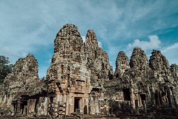 Exterior view of Bayon Temple inside the Angkor Wat temple complex in Siem Reap, Cambodia
