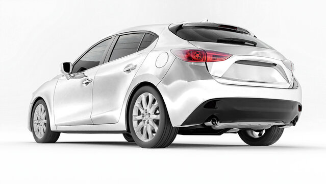 Tokyo. Japan. August 13, 2021. Mazda 3. White city car with blank surface for your creative design. 3D rendering.