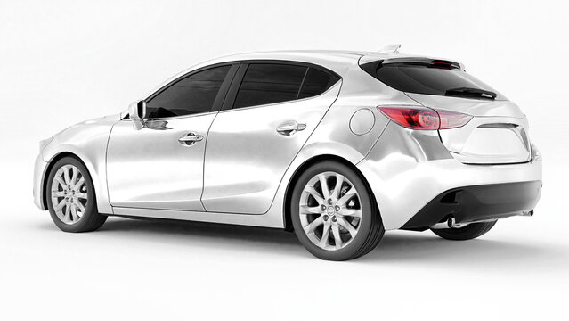 Tokyo. Japan. August 13, 2021. Mazda 3. White city car with blank surface for your creative design. 3D rendering.