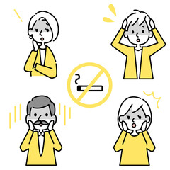 喫煙者達のショックな表情のイラストアイコンセット