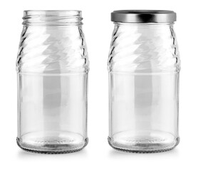 Set of empty glass jar isolated on white with clipping path