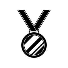 Black medal with ribbon winner flat icon vector design.