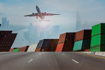 Global business logistics import export  with Logistics Cargo concept as industrial container...