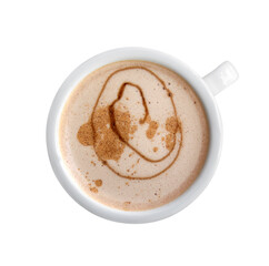 Top view of cappuccino coffee with round shape cup isolated on white background