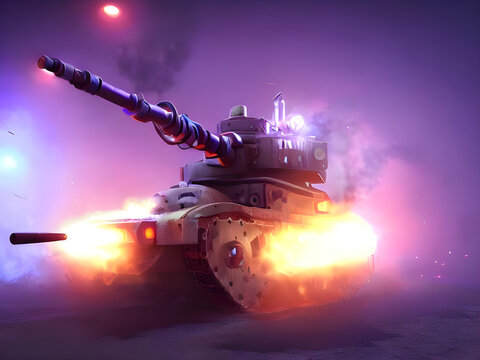 abstract burning tank short before impact of anti-tank missile