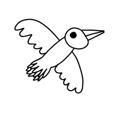 Funny flying bird. Vector doodle illustration
