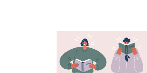 Vector illustration of man and woman reading books