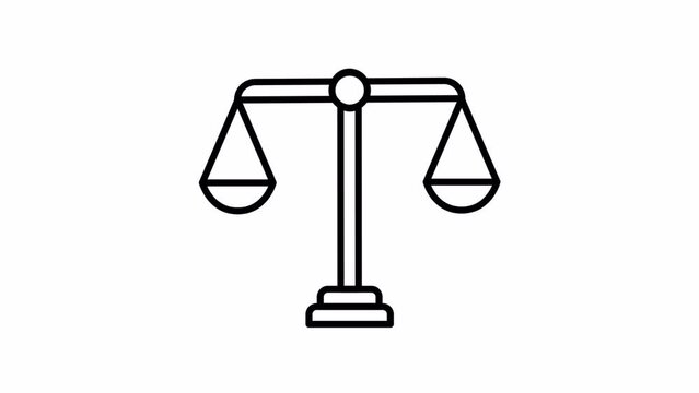 Justice scales icon, moving up and down. Transparent background. Line icon animation.