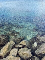Azure transparent sea surface, sea water background
