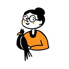 A sweet old lady with a parrot. Vector illustration