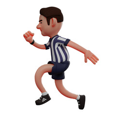 3D illustration. 3D cartoon image of a referee character in a running pose. Showing a serious expression. wearing cool football costumes. 3D Cartoon Character