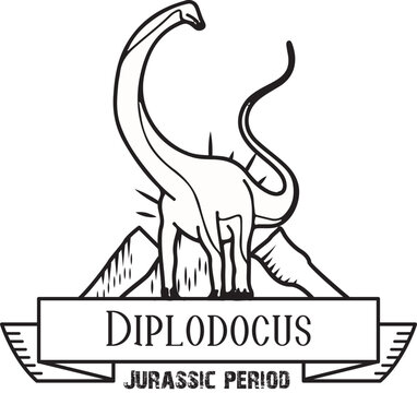 Diplodocus longus diplodocid sauropod dinosaur Jurassic period big prehistoric monster minimalism line art  badge