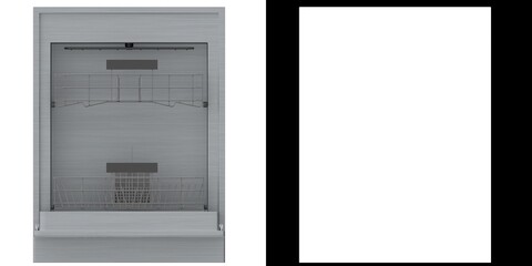 3D rendering illustration of a dishwasher