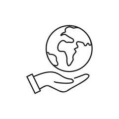 Save ecology icon. Flat earth protect pictogram for web. Line stroke. Simple symbol isolated on white background. Outline eco icon