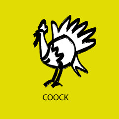 Cock. A sketch drawn by hand with a dry brush. Vector doodle illustration