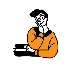 A student with books. Book lover. Vector illustration