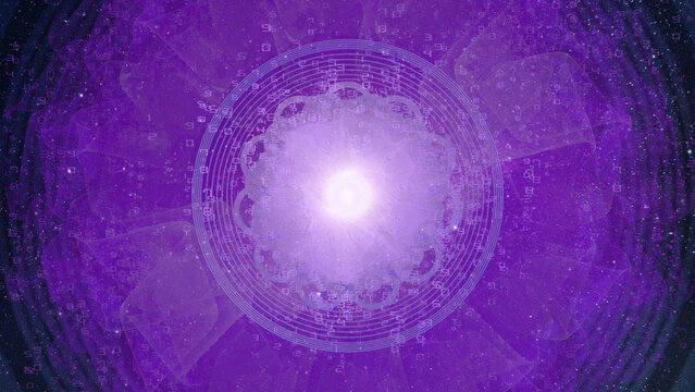 Purple Mandala on a Space Background, Third Eye Chakra Meditation Cover Image