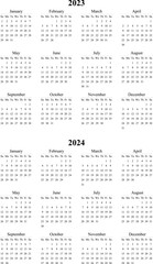 Calendar 2023 vector template layout vector image. 2023 Yearly English calendar. New year wall planner design. A4, A3 A5 or letter format. Week starts on Sunday.