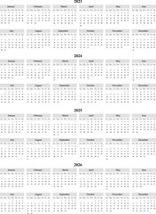 Calendar 2023 vector template layout vector image. 2023 Yearly English calendar. New year wall planner design. A4, A3 A5 or letter format. Week starts on Sunday.