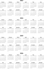 Calendar 2023 vector template layout vector image. 2023 Yearly English calendar. New year wall planner design. A4, A3 A5 or letter format. Week starts on Sunday.