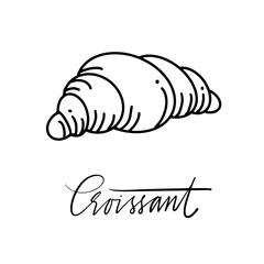 Croissant. A hand-drawn icon. Design element for menu, sticker, packaging, etc. Vector doodle illustration